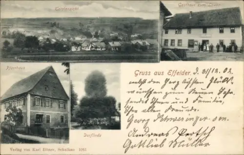 Ak Effelder Sachsen-Meiningen Thüringen, Pfarrhaus, Gasthaus zum Löwen, Dorflinde