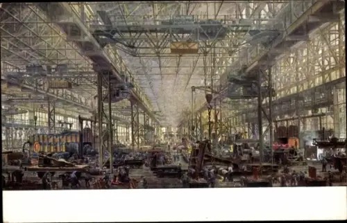 Künstler Ak Essen im Ruhrgebiet, Gussstahlfabrik, Stahlformerei, Martinwerk, Krupp AG