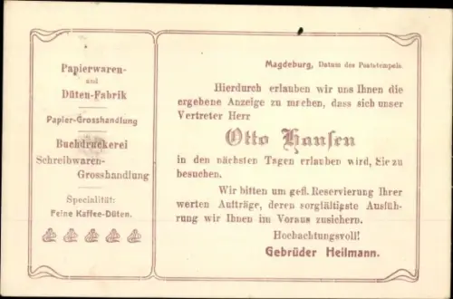 Ak Magdeburg in Sachsen Anhalt, Papierwaren- und Düten-Fabrik, Gebrüder Heilmann