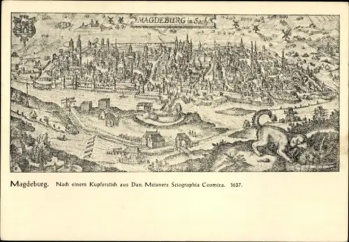 Ak Magdeburg in Sachsen Anhalt, Totalansicht, Kupferstich