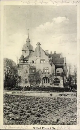 Ak Elstra in der Oberlausitz Sachsen, Schloss  großes Gebäude, Gartenlandschaft, r Stil