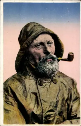 Ak Fischer mit Pfeife, Portrait