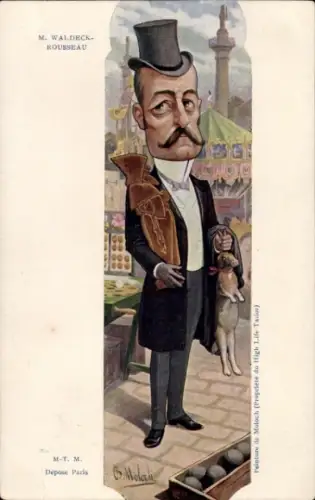 Künstler Ak Moloch, B., Französischer Politiker Pierre Waldeck-Rousseau, Dreyfus Affäre, Karikatur