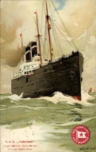 Künstler Ak Cassiers, H., TSS Vaderland, Red Star Line Antwerpen, Passagierdampfer