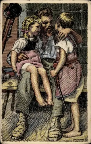 Künstler Ak Weiss, Rob., Schweizerische Nationalspende für unsere Soldaten, Mann, Kinder