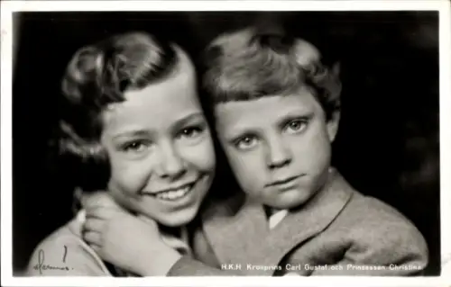 Ak Kronprinz Carl Gustaf, Prinzessin Christina, Portrait