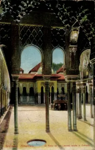 Ak Granada Andalusien Spanien, Granada Alhambra, Patio de los Leones, farbenfrohe Architektur,  S