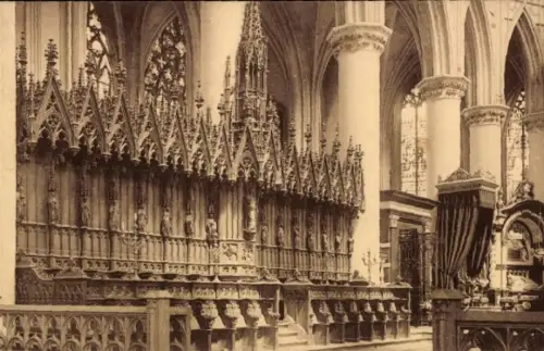 Ak Mechelen Mecheln Malines Flandern Antwerpen, Innenansicht der Kathedrale, Holzschnitzereien, S