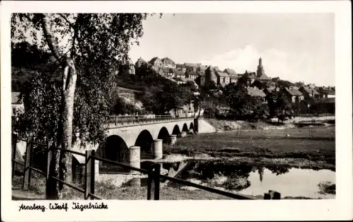 Ak Arnsberg im Sauerland Westfalen,  Jägerbrücke, Fluss, Häuser, Bäume