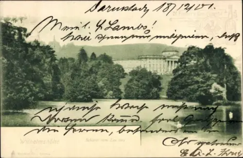 Ak Bad Wilhelmshöhe Kassel in Hessen, Schloss  Landschaft, Park, Wasser, Bäume
