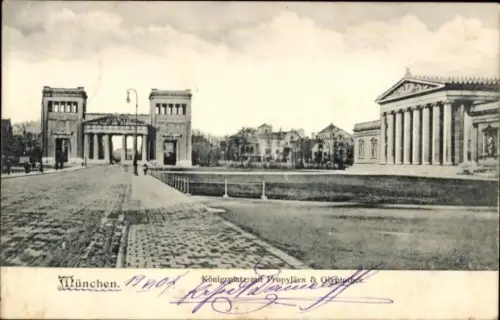 Ak München, Königsplatz, Propyläen, Glyptothek