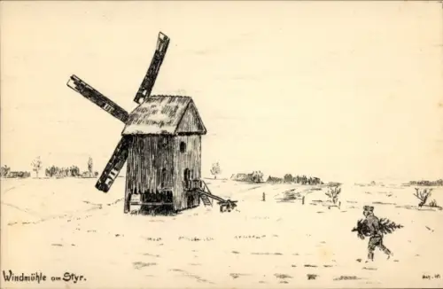 Künstler Ak Windmühle am Styr, Ukraine