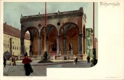 Künstler Litho Kley, Heinrich, München Bayern, Passanten vor der Feldherrnhalle
