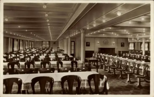 Ak HSDG Dampfer Monte Sarmiento, Zweischraubenmotorschiff, Einer der beiden Speisesäle