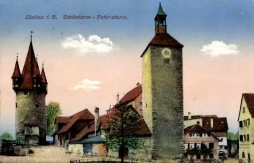 Ak Lindau am Bodensee Schwaben, Diebsturm, Petersturm
