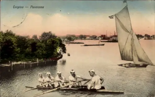 Ak Berlin Treptow, Panorama, Ruderboot, Segelboot