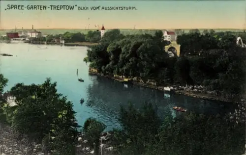 Ak Berlin Treptow, Spree Garten Treptow, Blick vom Aussichtsturm