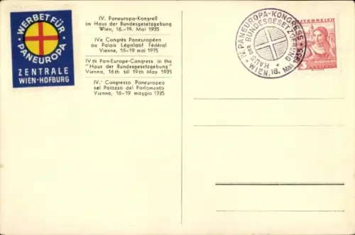 Ak Wien, Haus der Bundesgesetzgebung, Stempel IV. Paneuropa-Kongress 1935
