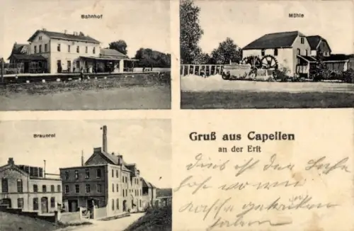 Ak Kapellen an der Erft Grevenbroich, Bahnhof, Mühle, Brauerei