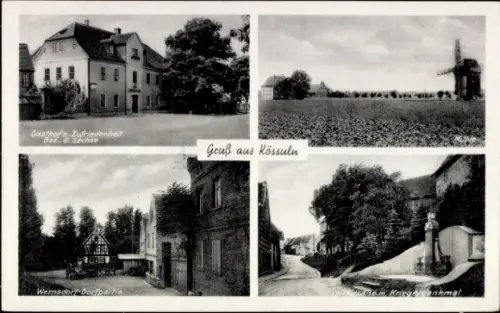 Ak Wernsdorf Kössuln Nessa Teuchern Burgenlandkreis, Gasthof zur Zufriedenheit, Windmühle, Denkmal