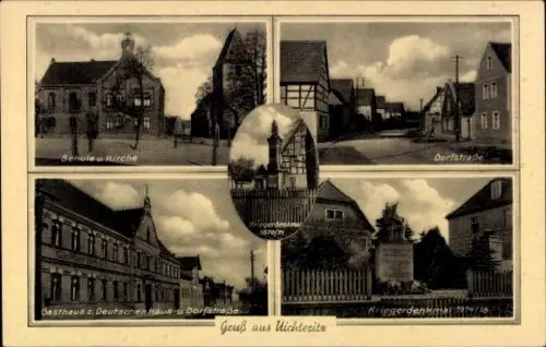 Ak Uichteritz Weißenfels an der Saale, Schule, Kirche, Gasthaus zum Deutschen Haus, Dorfstraße