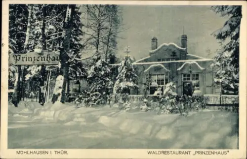 Ak Mühlhausen in Thüringen, Waldrestaurant Prinzenhaus im Winter