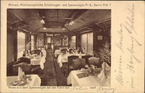 Ak Mitropa, Speisewagen, Innenansicht, Deutsche Eisenbahn