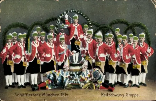 Ak München Bayern, Schäfflertanz 1914, Reifschwung Truppe