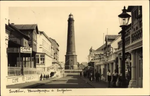 Ak Nordseebad Borkum in Ostfriesland, Strandstraße, Leuchtturm, Café