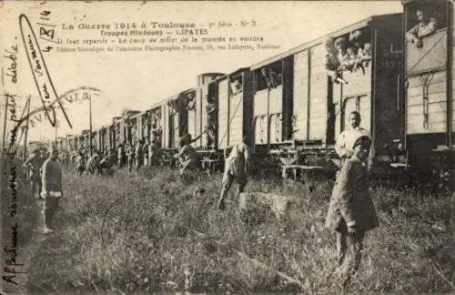 Ak Toulouse Haute Garonne, Abreise indischer Soldaten in Toulouse im 1. Weltkrieg