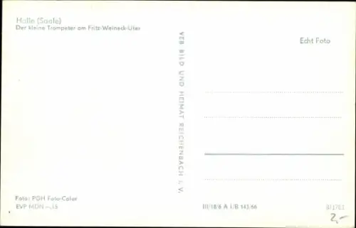 Ak Halle an der Saale, der kleine Trompeter am Fritz-Weineck-Ufer