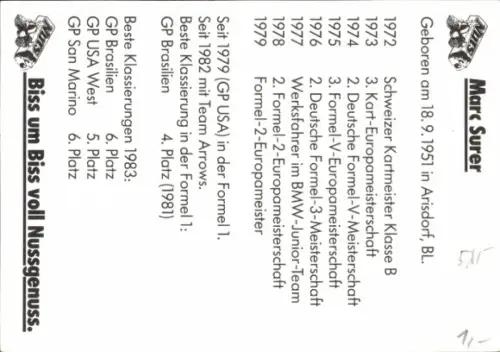 Reklamekarte Motorrennsport, Automobilrennfahrer Marc Surer