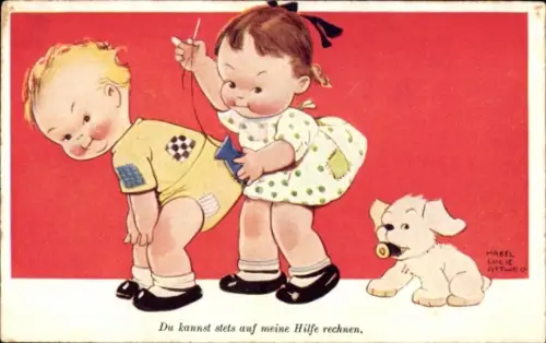 Künstler Ak Attwell, M. L., Mädchen beim Nähen, Du kannst stets auf meine Hilfe rechnen