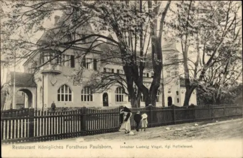 Ak Berlin Zehlendorf Dahlem, Paulsborn, Restaurant königliches Forsthaus, Außenansicht