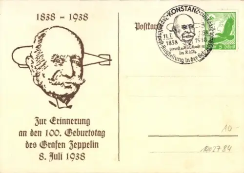 Ak 100. Geburtstag des Grafen Zeppelin, 1938