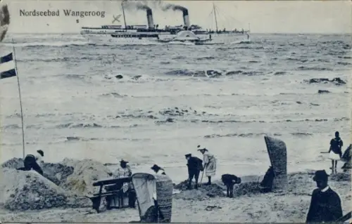 Ak Nordseebad Wangeroog Wangerooge in Ostfriesland, Strandpartie, Dampfer