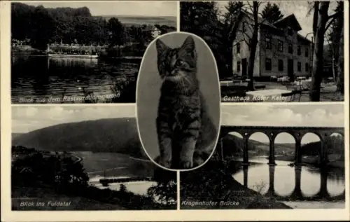 Ak Fuldatal Hessen, Wald- und Strandgasthaus Roter Kater, Kragenhofer Brücke