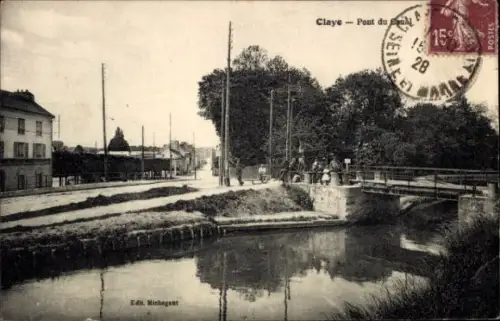 Ak Claye Seine et Marne, Brücke über einen Fluss, Straßenansicht, Bäume, 1928, nansicht
