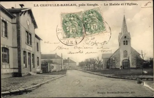 Ak La Chapelle Rablais Seine et Marne, Kirche, Rathaus