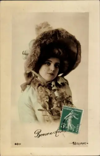 Ak Junge Frau mit Hut, Portrait, Glückwunsch Neujahr