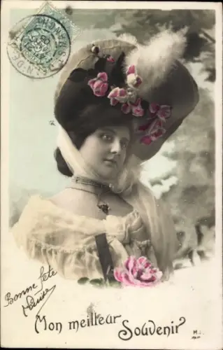 Ak Junge Frau mit Hut, Portrait