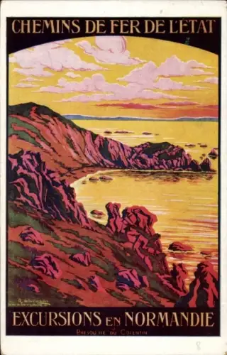 Künstler Ak Chemins de fer de l'État, Excursions en Normandie, Reklame