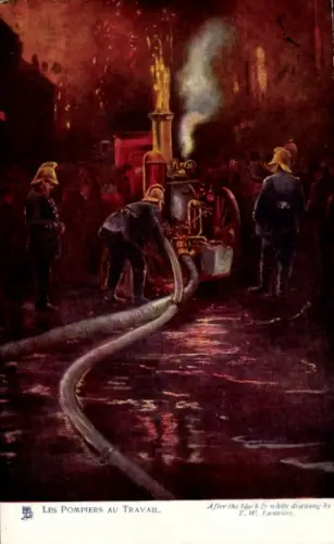 Künstler Ak Feuerwehr bei der Arbeit, Löschfahrzeug