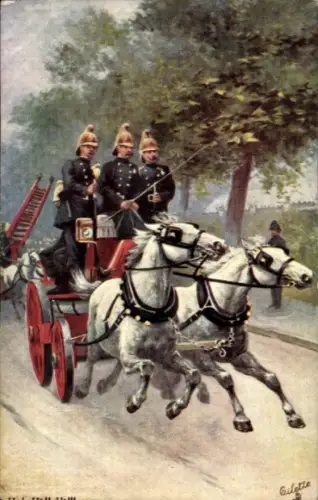 Künstler Ak Fighting the Flames, Feuerwehr, Löschwagen, Tuck 9306