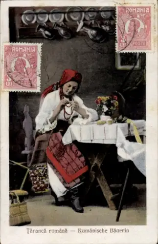 Ak Rumänische Bäuerin, Volkstracht, Bauernstube