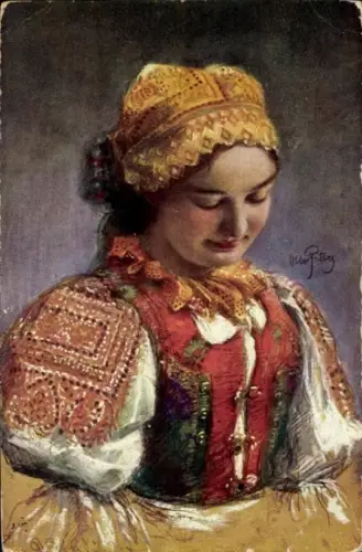 Künstler Ak Peters, A., Frau in tschechischer Tracht