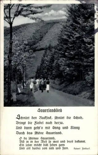 Ak Gedicht Sauerlandlied, Schnürt den Rucksack, schnürt die Schuh...