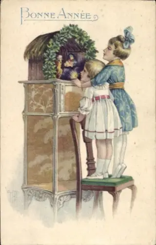 Ak Glückwunsch Neujahr, Kinder, Weihnachtskrippe