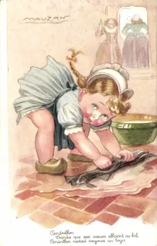 Künstler Ak Cendrillon, Aschenputtel beim Putzen des Bodens, Ste. Catherine