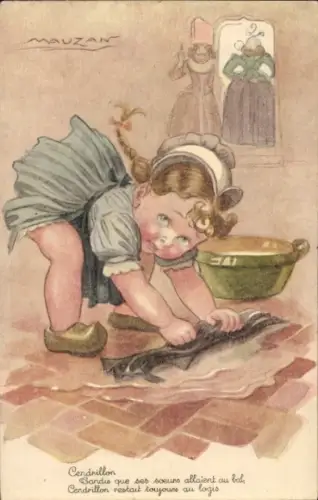 Künstler Ak Cendrillon, Aschenputtel beim Putzen des Bodens, Ste. Catherine